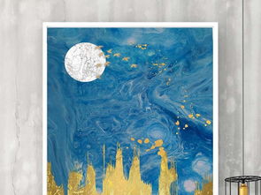 新中式圓月飛鳥藍金金箔畫現(xiàn)代抽象無框畫圖片下載 抽象裝飾畫大全 現(xiàn)代簡約裝飾畫編號 19025652