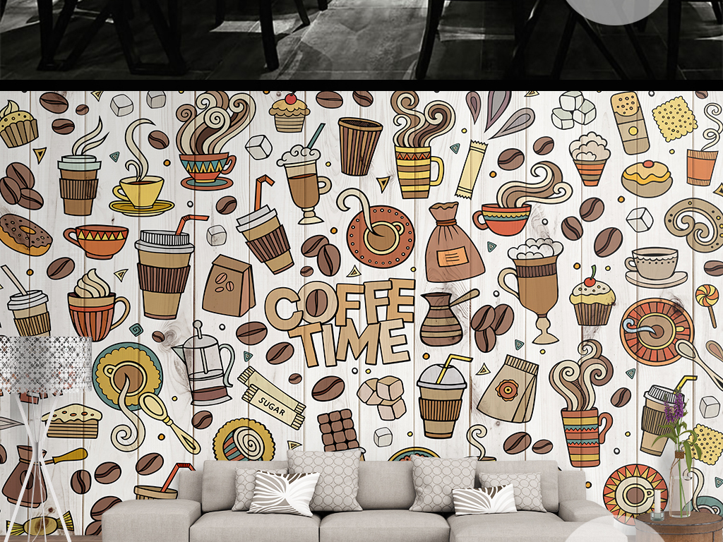 咖啡手繪墻背景墻