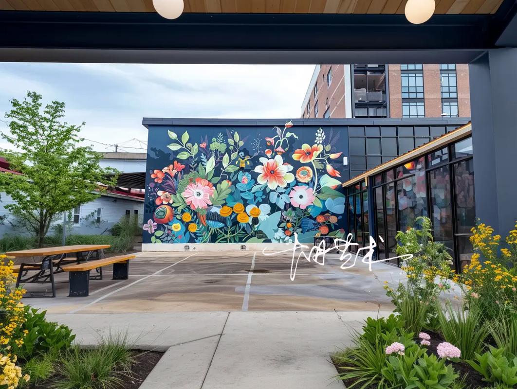 戶外背景墻手繪#墻體彩繪 #壁畫師 #手繪壁畫 - 抖音