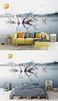 tif分層黑白山水畫背景