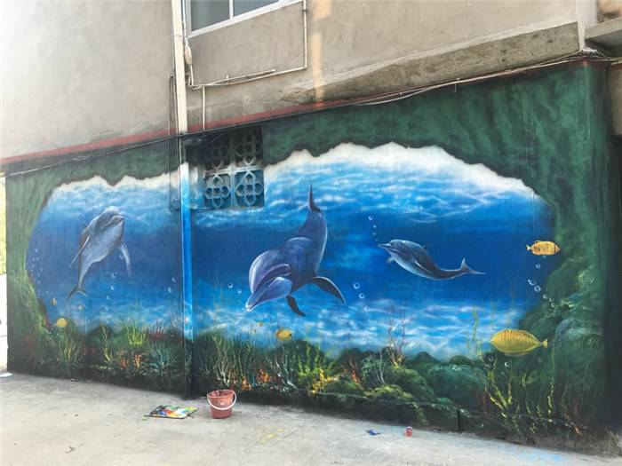 【廈門壁畫-橙與藍-手繪墻壁畫圖片】廈門壁畫-橙與藍-手繪墻壁畫