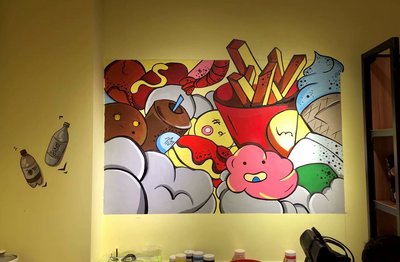 卡通手繪墻|純藝術|其他藝創|楊糞蛋兒 