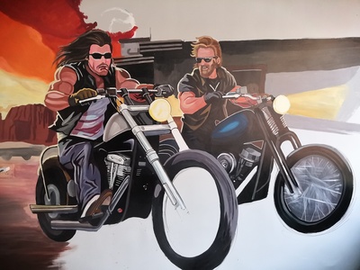 客棧機(jī)車手繪墻|其他|墻繪/立體畫|小柯手繪工作室 - 臨摹作品 