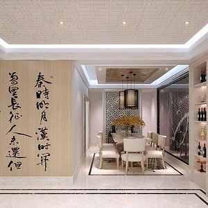 最新現(xiàn)代中式溫馨時尚餐廳手繪墻效果圖