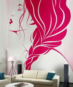 枚紅色發背景墻手繪墻效果圖