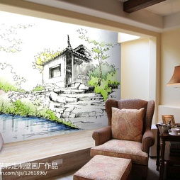 【手繪墻電視背景裝修效果圖】 - 設計本