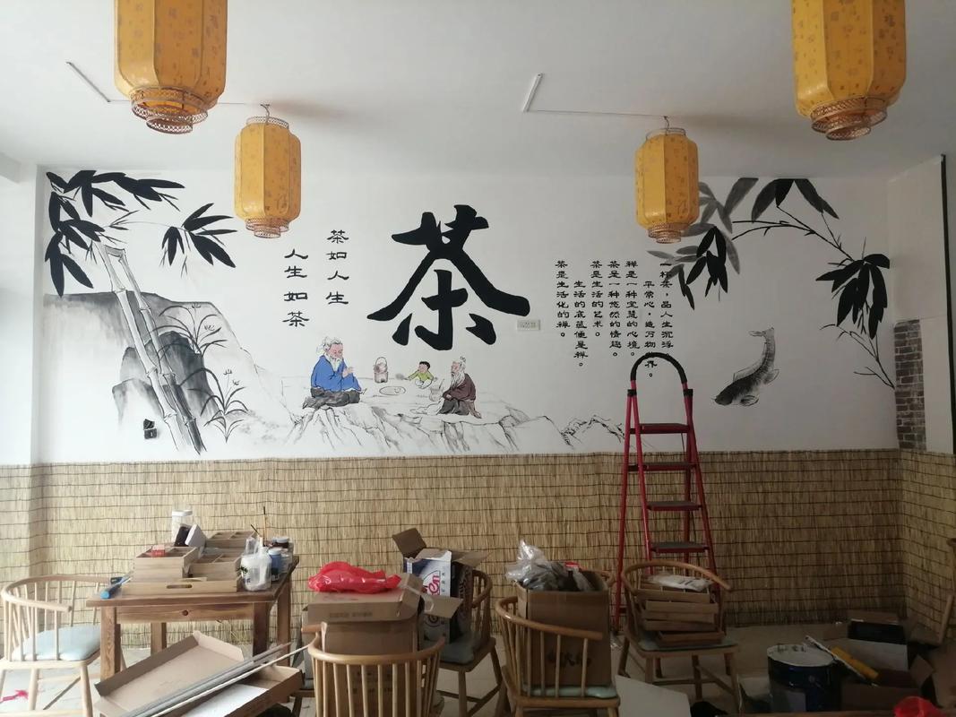 茶館手繪墻畫完工
