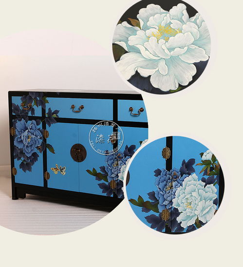 揚(yáng)州漆器廠漆花牌彩繪牡丹三抽四門玄關(guān)柜 傳統(tǒng)工藝與現(xiàn)代家居的完美融合